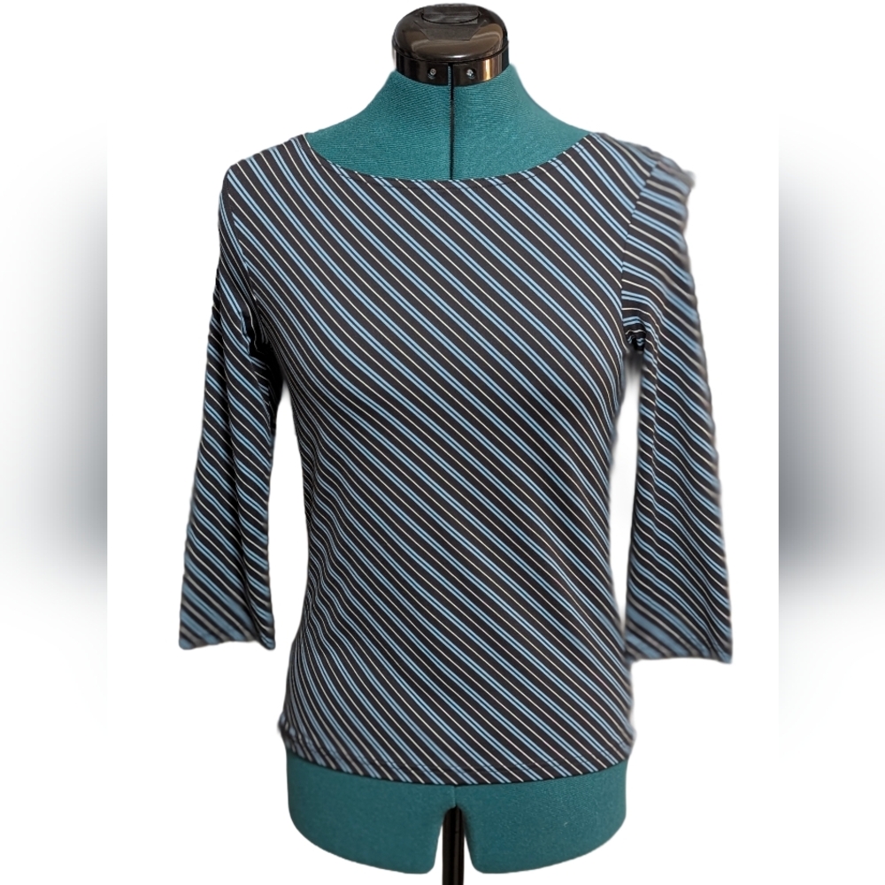 The Limited Stretch Collection Diagonal Striped 3/4 Sleeve Top - Picture 3 of 9